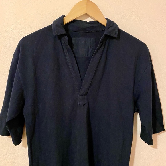 Frank & Eileen Emma Hand-Cut Raw Hem Popover Henley Maxi Dress Navy Size XS - Picture 8 of 11
